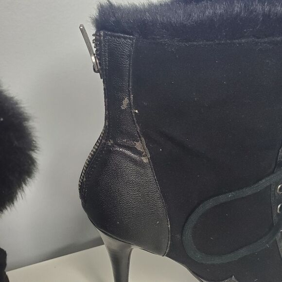 Colin Stuart For Victoria's Secret 9B Booties High Heels Suede Fur Buckle Boots - Picture 6 of 16